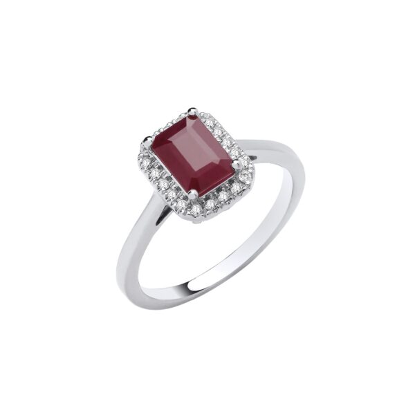 18ct White gold 1.50ct Ruby and 0.12ct Diamond Ring