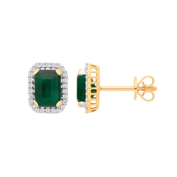 18ct Yellow Gold 0.16ct Diamond & 2.08ct Emerald Earrings