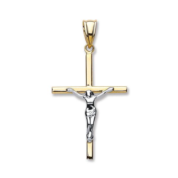9ct White & Yellow Gold Hollow Crucifix