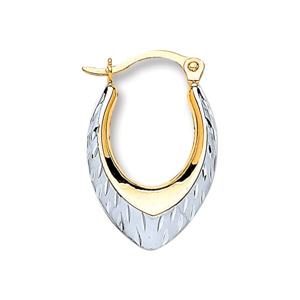 9ct White & Yellow Gold Oval Ribbed Hoop Earrings
