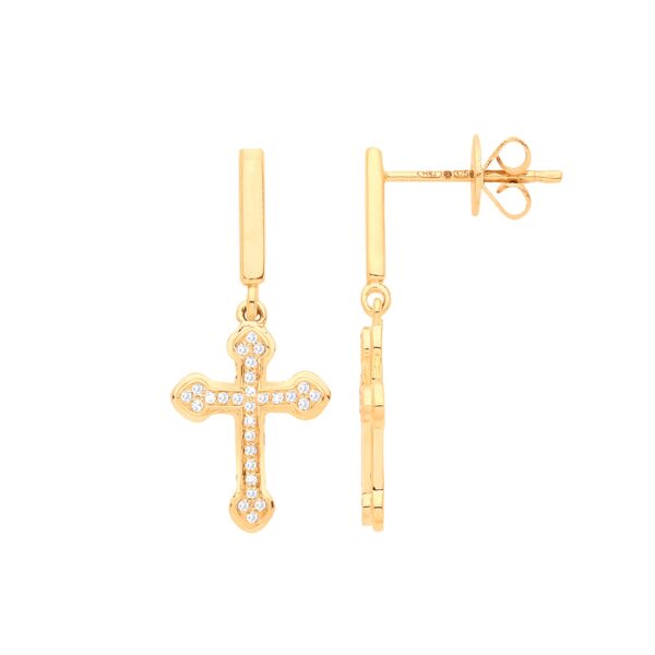 9ct Yellow Gold 0.09ct Cross earrings