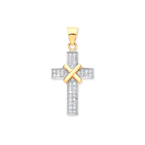 9ct Yellow Gold Cubic Zirconia Cross