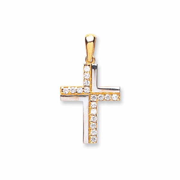 9ct Yellow Gold Cubic Zirconia Cross Pendant
