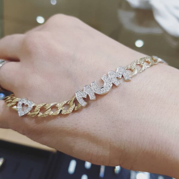 9ct Yellow Gold Cz Mum & Heart Bracelet
