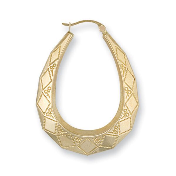 9ct Yellow Gold Diamond Cut Oval Creoles