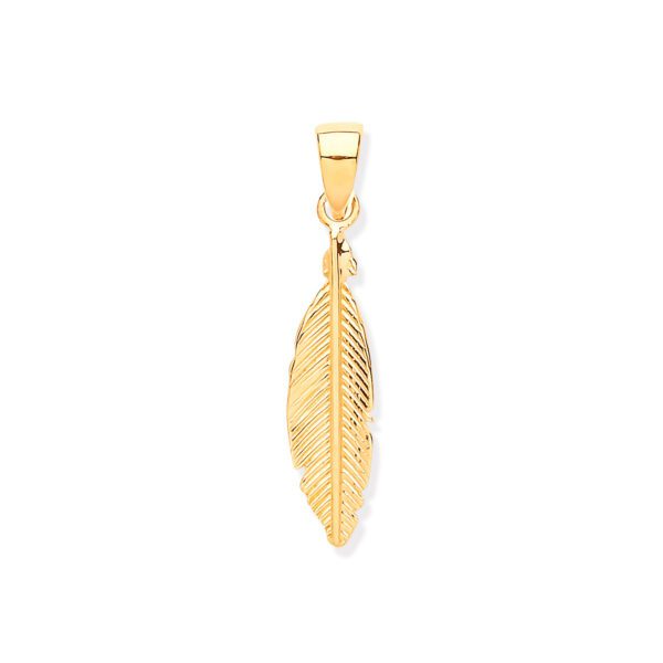 9ct Yellow Gold Feather Leaf Pendant