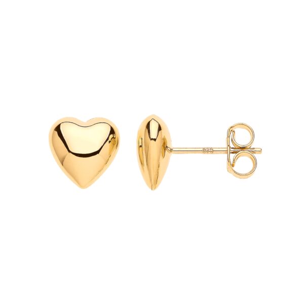 9ct Yellow Gold Puffed Heart Stud Earrings