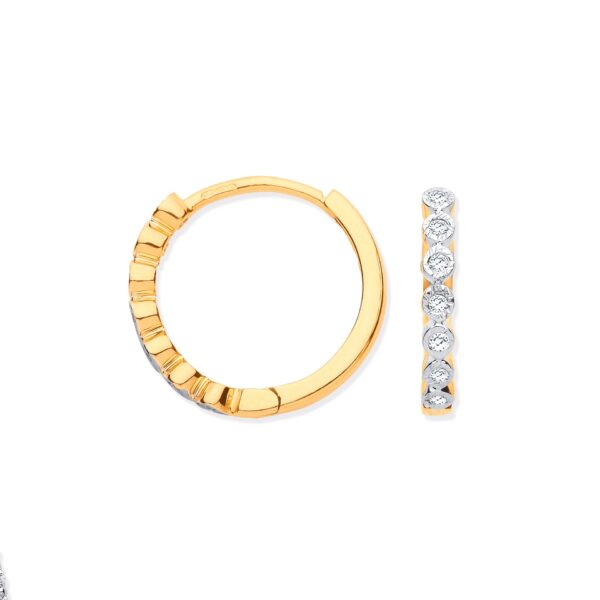 9ct Yellow Gold Round 0.10ct Diamond Hoops