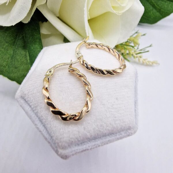 9ct Yellow Gold Twisted Oval Hoop Earrings