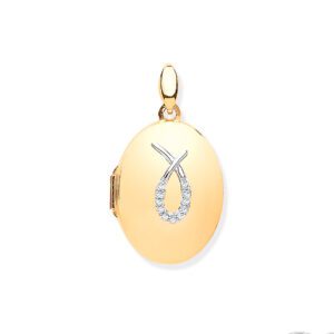 9ct Yellow Gold & Diamonds Oval Locket