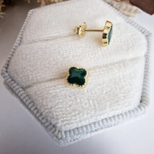 9ct Yellow Gold Four Leaf Clover Green Enamel Studs
