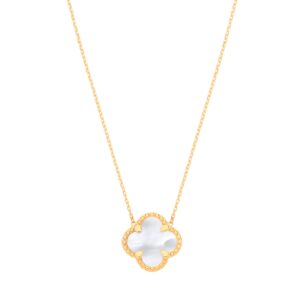 9ct Yellow Gold Mother of Pearl Four Leaf Clover Pendant Chain
