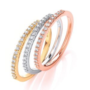 9ct W,yellow & Rose Gold 0.33ct Diamond Half Eternity Ring Set