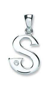 9ct White Gold 0.01ct Diamond S Initial