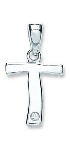 9ct White Gold 0.01ct Diamond T Initial
