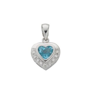 9ct White Gold 0.04ct Diamond & 0.90ct Blue Topaz Diamond Pendant