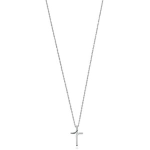 9ct White Gold 0.04ct Diamond Cross Pendant With 18in/45cm Chain