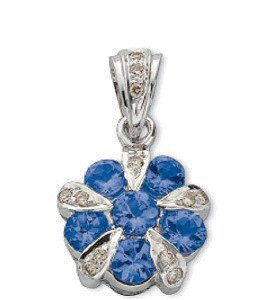 9ct White Gold 0.06ct Diamond & 0.90ct Tanzanite Cluster / Flower Pendant