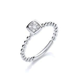 9ct White Gold 0.10ct Beaded Shank Square Top Ring