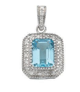 9ct White Gold 0.10ct Diamond & 1.95ct Blue Topaz Pendant