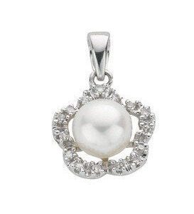 9ct White Gold 0.10ct Diamond & Freshwater Pearl Pendant