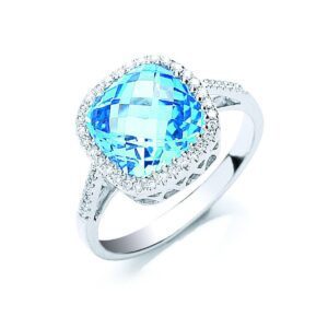 9ct White Gold 0.15ct Diamond & 2.50ct Blue Topaz Ring