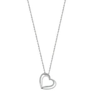 9ct White Gold 0.15ct Diamond Double Heart Pendant With 18in/45cm Chain