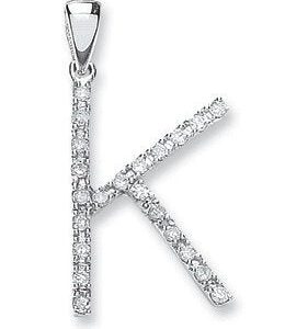 9ct White Gold 0.15ct Diamond K Initial