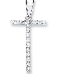 9ct White Gold 0.15ct Diamond T Initial