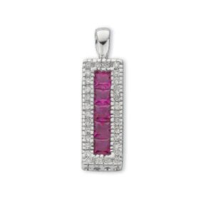9ct White Gold 0.16ct Diamond & 0.70ct Ruby Drop Pendant
