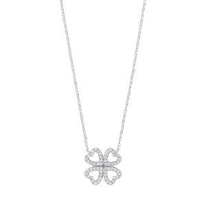 9ct White Gold 0.18ct Diamonds Four-leaf Clover (18in/45cm) Chain