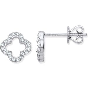 9ct White Gold 0.19ctw Four-leaf Clover Diamond Studs