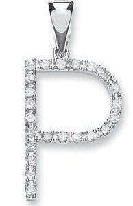9ct White Gold 0.20ct Diamond P Initial