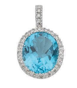 9ct White Gold 0.21ct Diamond & 5.85ct Blue Topaz Pendant