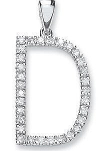9ct White Gold 0.21ct Diamond D Initial