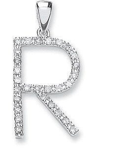 9ct White Gold 0.24ct Diamond R Initial