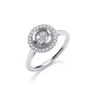 9ct White Gold 0.25ctw Diamond Cluster Ring With D/c Bezel