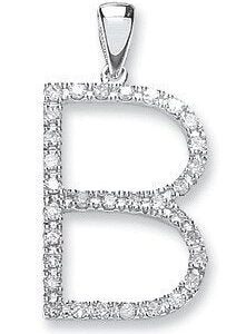 9ct White Gold 0.27ct Diamond B Initial
