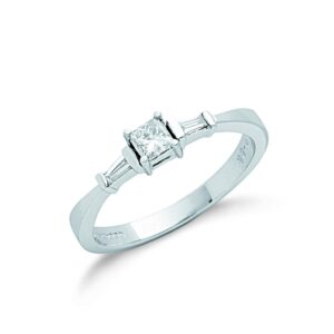 9ct White Gold 0.33ct Princess Cut & Baguette Diamond Engagement Ring