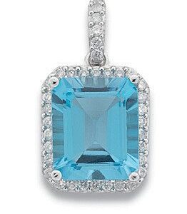9ct White Gold 0.38ct Diamond & 7.50ct Blue Topaz Pendant