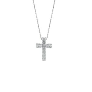 9ct White Gold 0.50ct Brilliant & Baguette Cut Diamond Cross Pendant With 18in/45cm Chain