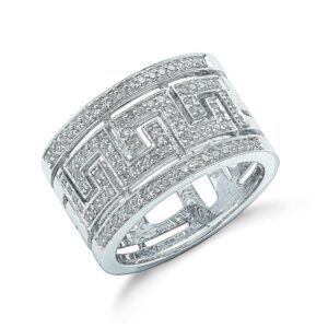 9ct White Gold 0.50ct Diamond Greek Key Ring