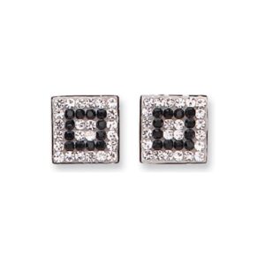 9ct White Gold Black & White Cubic Zirconia Square Studs