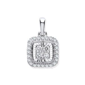 9ct White Gold D/c Bezel Square 0.25ctw Diamond Pendant