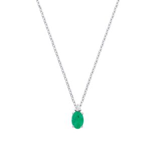 9ct White Gold Diamond 0.03ctw & Emerald 0.38ctw Necklace (chain 17")
