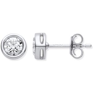 9ct White Gold Rub-over Illusion Set 0.25ctw Diamond Studs