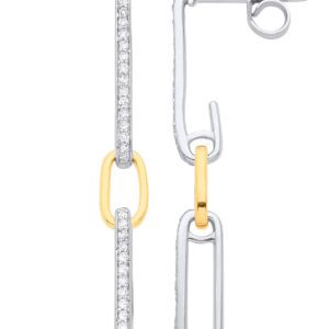 9ct White & Yellow Gold 0.18ctw Link Drop Diamond Earrings