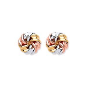 9ct Y, White & Rose Gold Tight Knot Studs