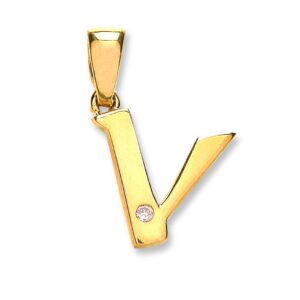 9ct Yellow Gold 0.01ct Diamond V Initial