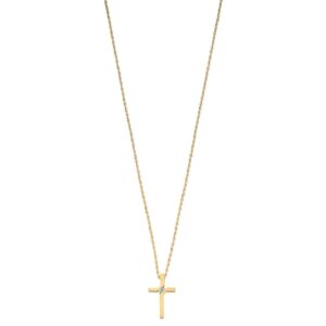 9ct Yellow Gold 0.04ct Diamond Cross Pendant With 18in/45cm Chain